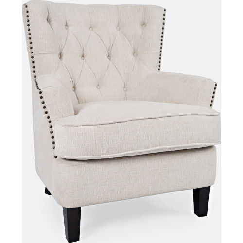 Bryson Accent Chair in Tufted Neutral Oat Fabric with Nailhead Trim